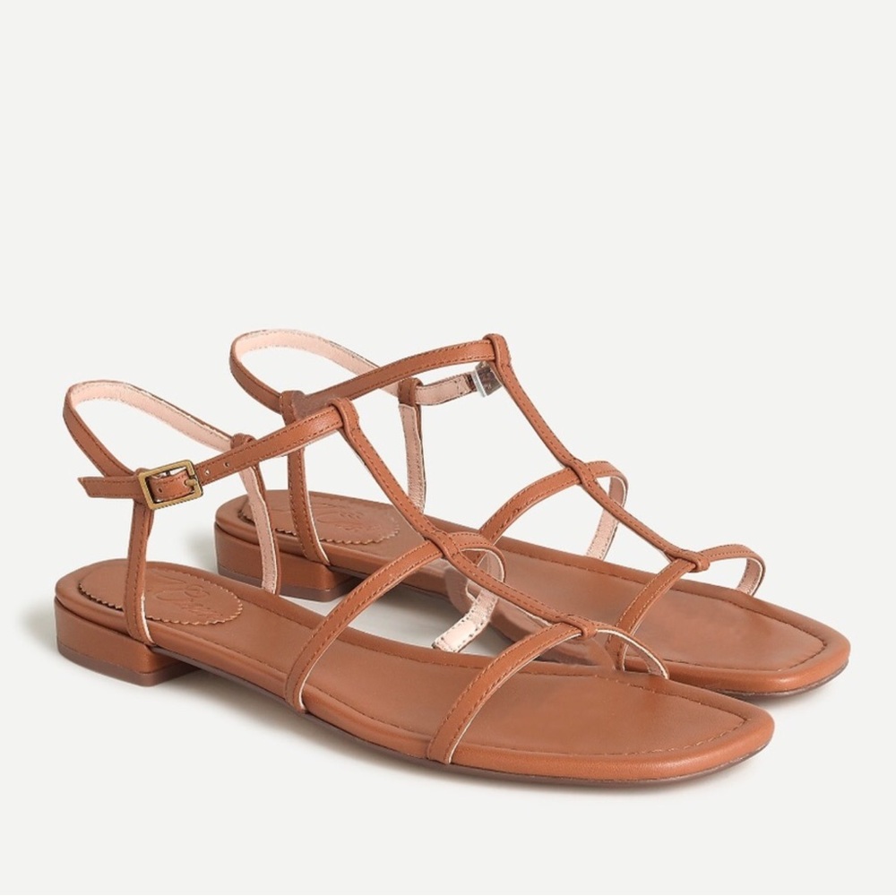 J.CREW Leather Sandals In Rich Oak New In Box